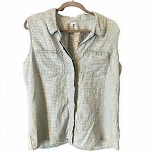 Reitmans Women’s Sleeveless Front Pockets Button-Up Diamond Pattern Top XL